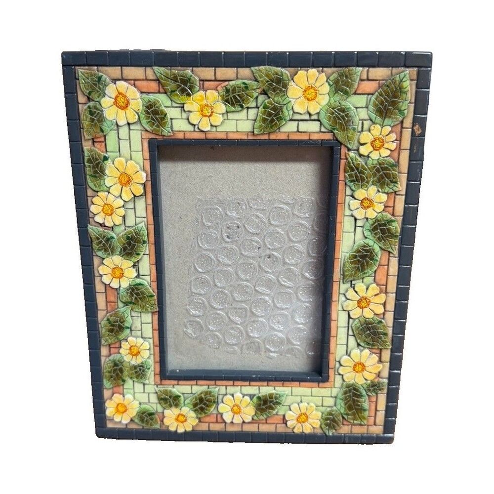 Vintage Jennifer Moore Ceramic Mosaic Flower Picture Frame 90s Cottagecore 5x7